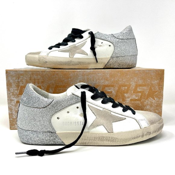 Golden Goose Superstar Silver Glitter Leather Sneakers Size 36 US 6 - Picture 2 of 11